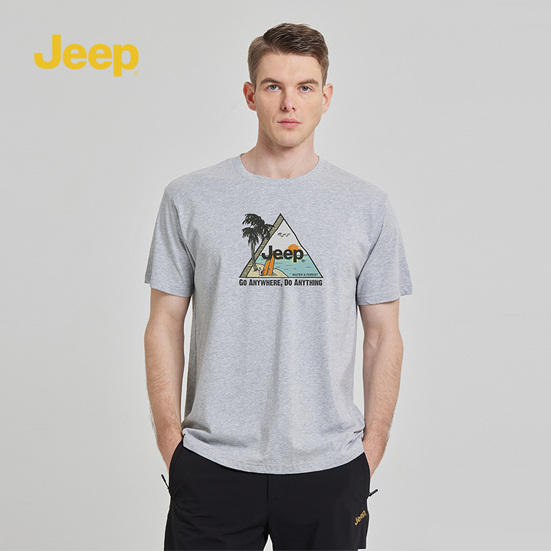 【呼呼专享】jeep吉普官方旗舰男士短袖t恤2024夏季圆领纯棉上衣