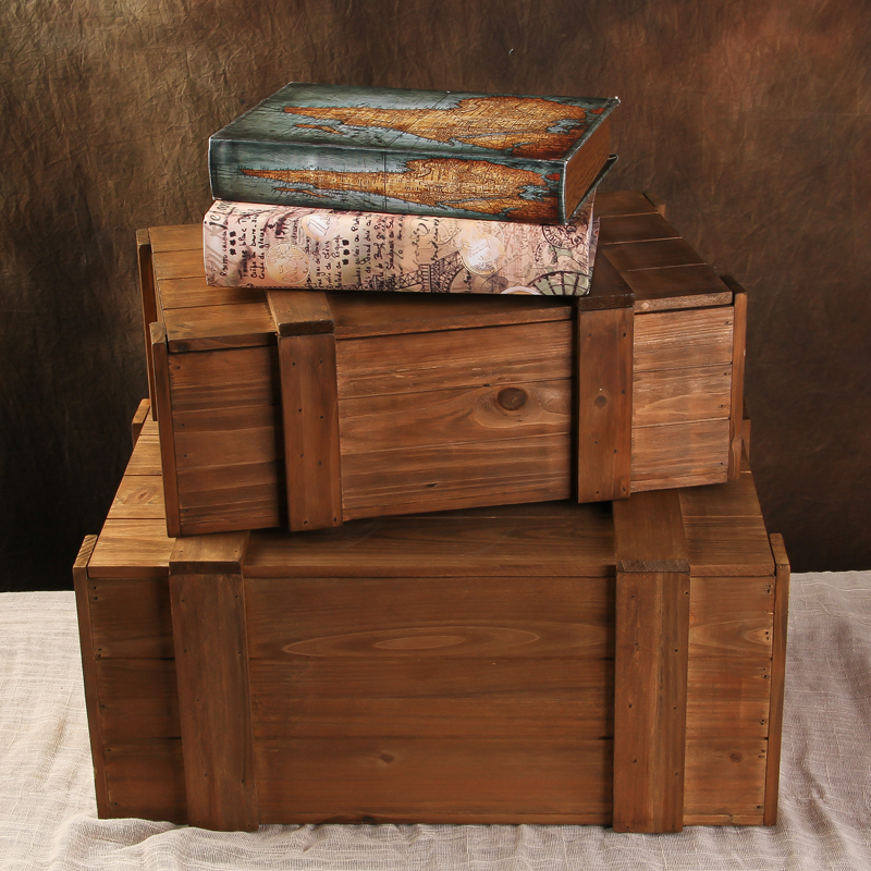 复古木箱大做旧木箱子摆件陈列装饰道具木盒子实木收纳箱有盖定制