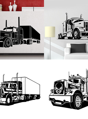 55款美式半挂式卡车墙贴画重型大货车集装箱运输车库墙面装饰贴纸