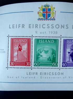 冰岛1938年地图国徽埃里克森日1全新（微贴）