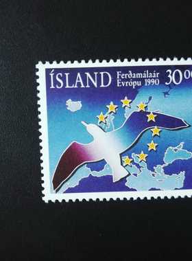 冰岛1990年地图鸽子欧洲旅游年1全新