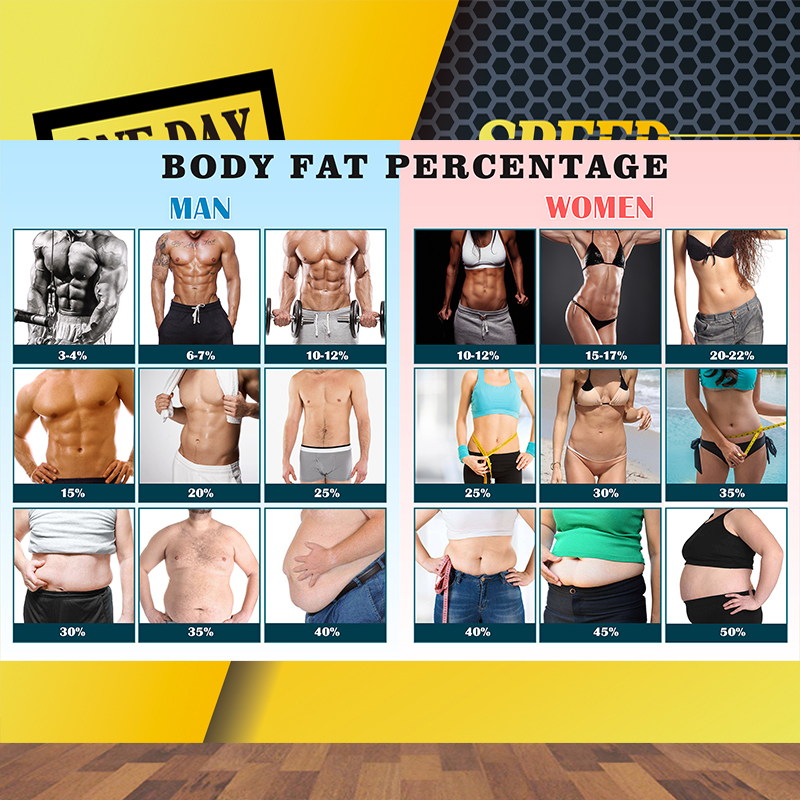 体脂率对比图健身房人体BMI指标参考图男女站姿姿势对比指标参考