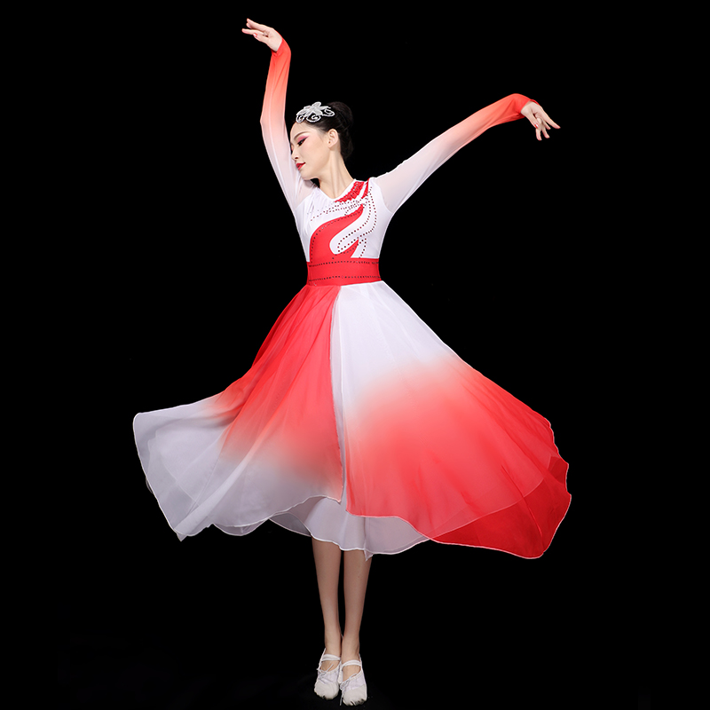 现代舞蹈演出服广场舞跳舞的衣服合唱服装中国风古典飘逸歌唱祖国