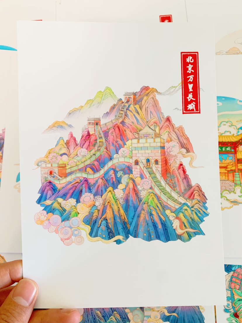 城市地标建筑风景临摹卡儿童创意美术明信片国潮中国风马克笔插画