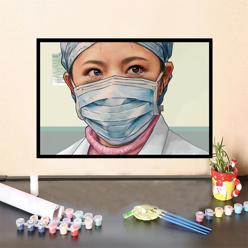 医生护士抗击疫情的逆行者diy数字油画手绘填色丙烯油彩画填充画
