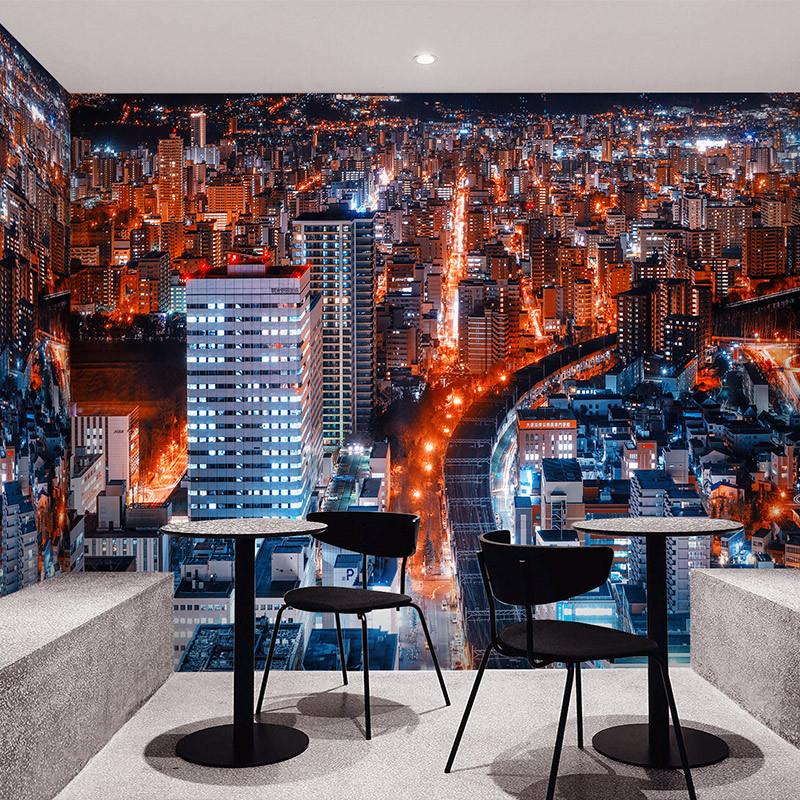 3D城市夜景风景墙纸延伸空间网红拍照背景墙酒吧办公室餐厅壁画