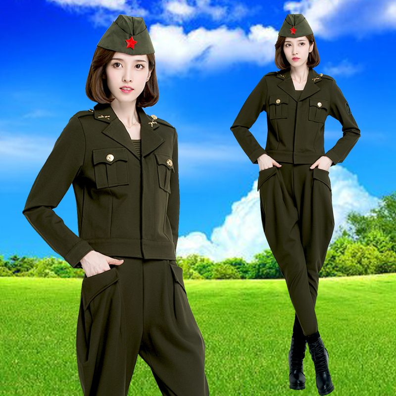 军绿色女士时尚水兵舞服装全新女套装2020新款户外酷休闲运动套装