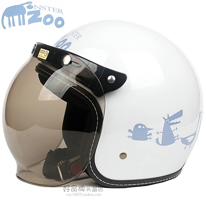 台湾EVO动物园白色哈雷电动摩托车复古头盔男女保暖安全帽冬季