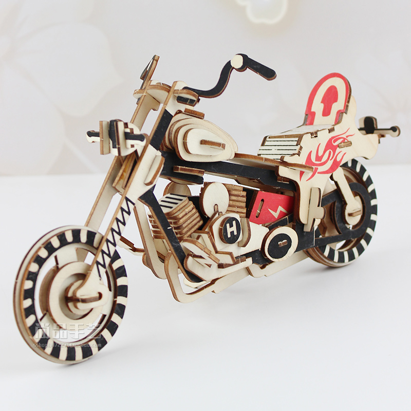 diy手工木制拼装模型10一15岁智力玩具3d立体积木拼图哈雷摩托车