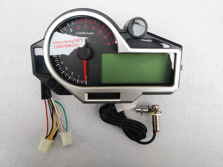 摩托裸把车改装液晶仪表时速转速可调N1-6档水温油量表自检一圈