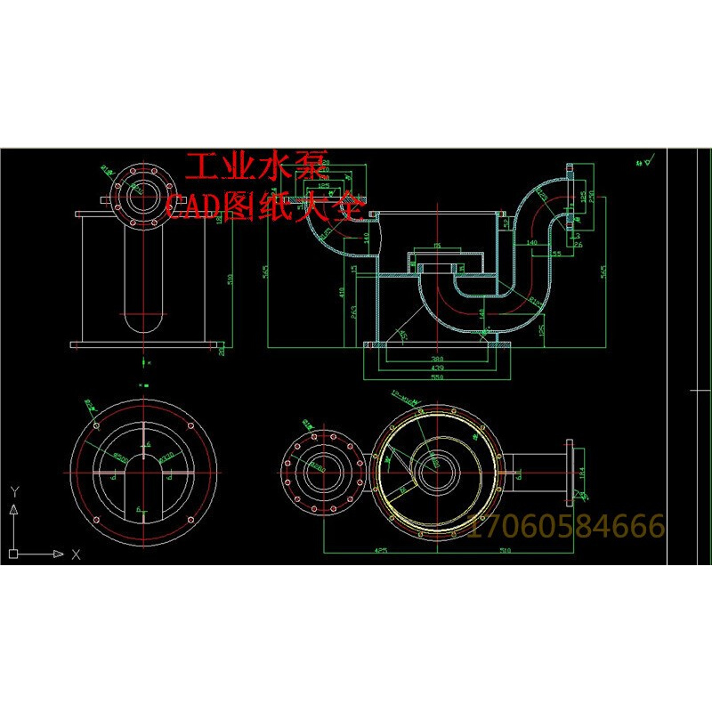 工业水泵自吸渣浆泵CAD图纸水泵结构地基安装过流件配件图