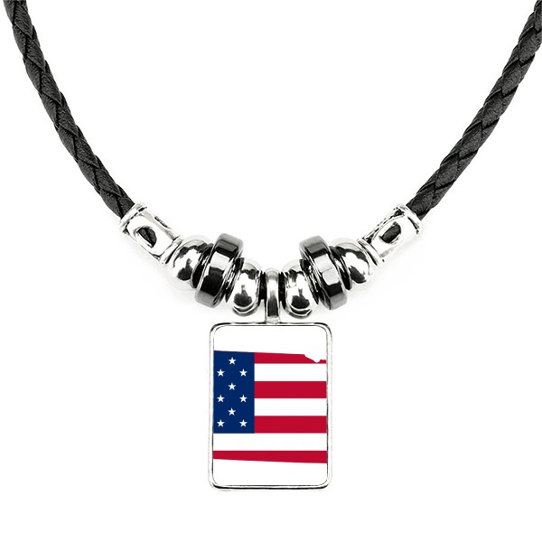 内布拉斯加州美国地图星条旗美国国旗手工皮绳项链吊坠饰品