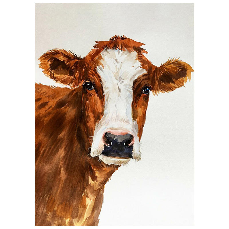 动物牛装饰画客厅玄关牛气冲天艺术手绘油画北欧丙烯卡通无框挂画