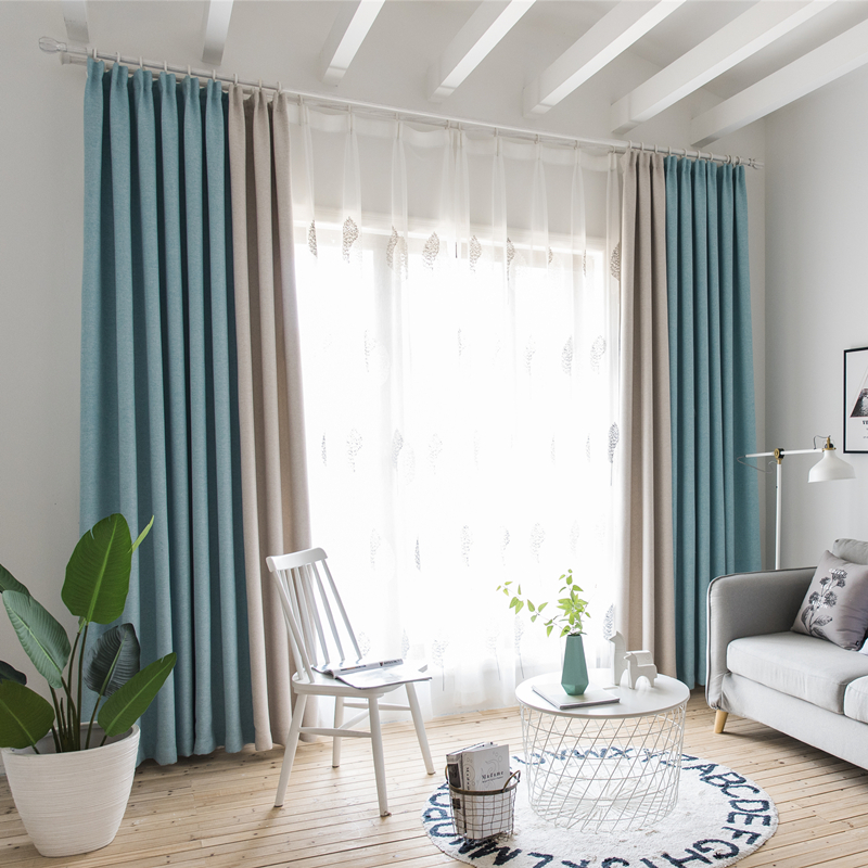 加厚天鹅绒麻质感遮光隔热窗帘成品定制北欧简约现代原木客厅卧室
