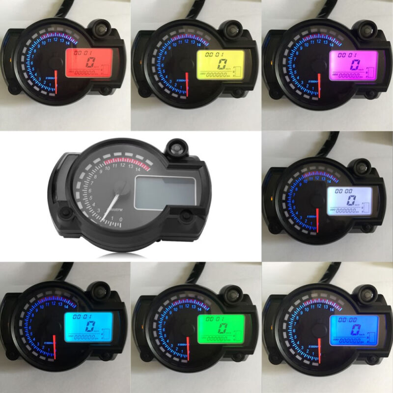 家装摩托车通用仪表7色水数字液晶显示速度计里程表转速表