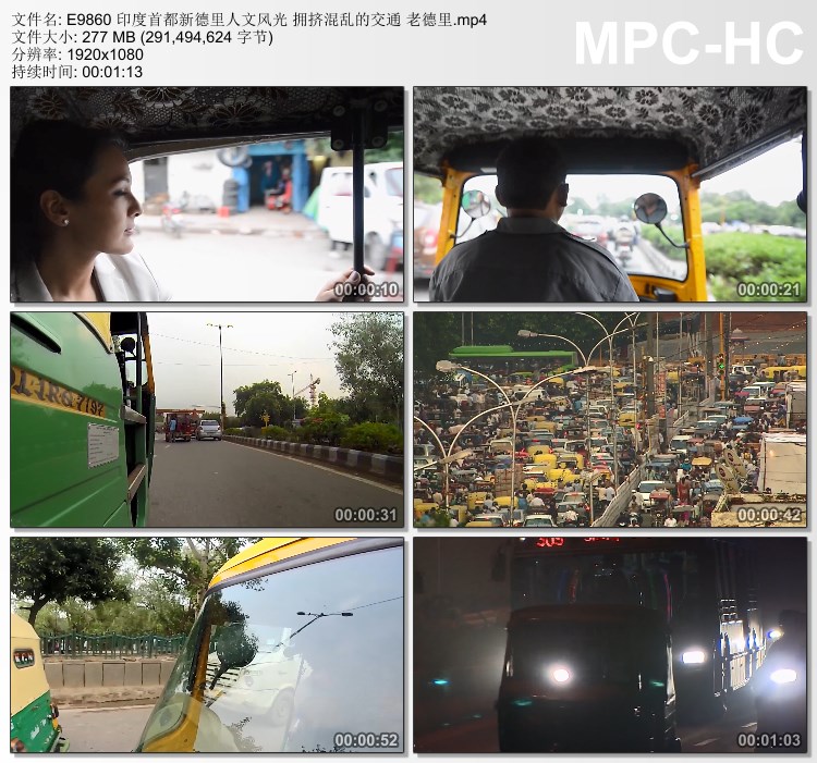 印度首都新德里人文风光 拥挤混乱的交通 老德里高清实拍视频素材