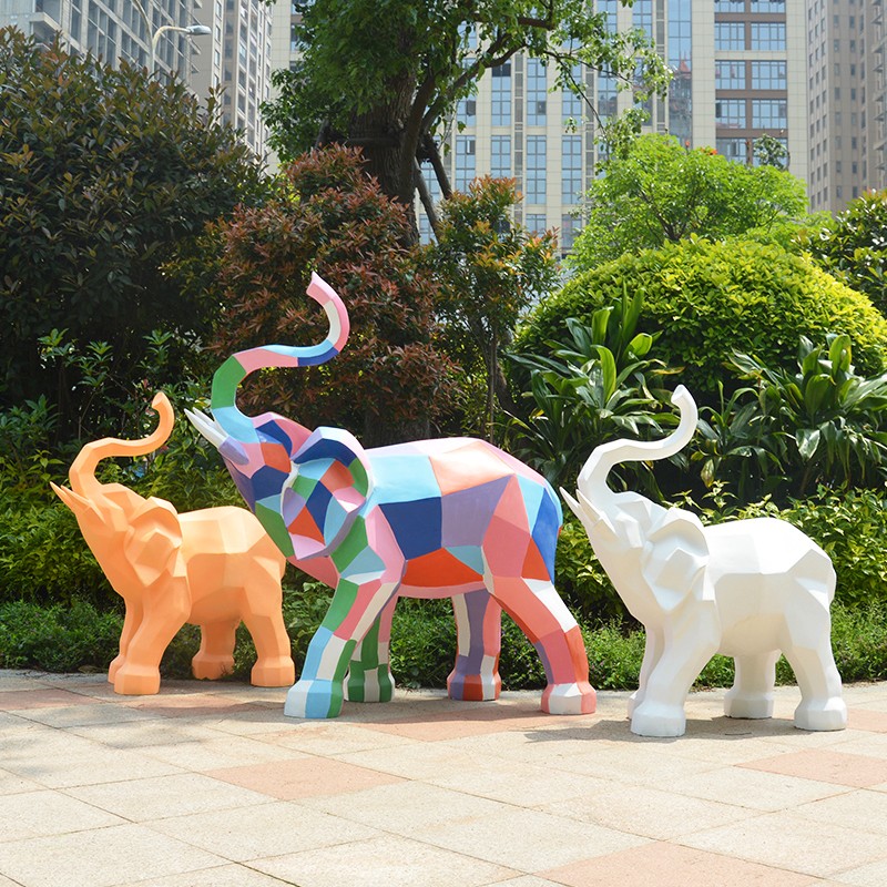 玻璃钢几何大象雕塑大摆件公园小区广场草坪绿化落地动物小品定制