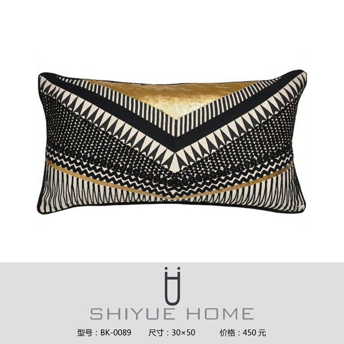 创意几何拉链图案样板间装饰腰枕靠垫设计师抱枕  复古黑白金撞色