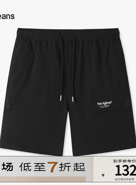 gxgjeans男装 休闲短裤2024年夏季新款英文印花黑色简约五分裤子