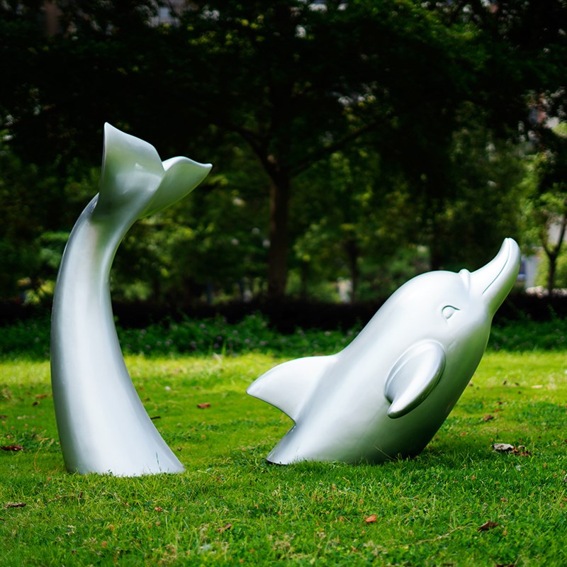 推荐仿不锈钢海豚创意海洋动物雕塑摆件户外公园林景观落地卡通定