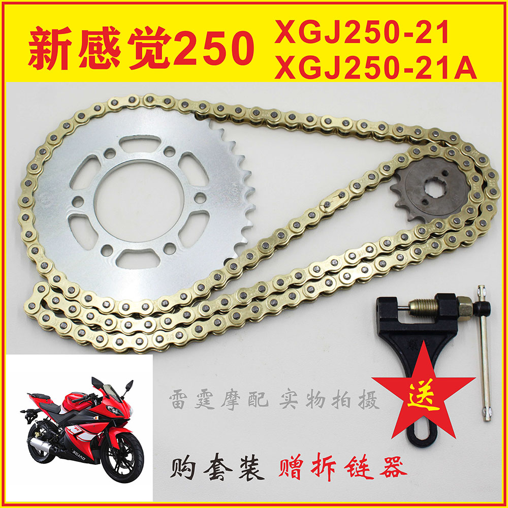 适用新感觉250摩托车套链XGJ250-21/21A链盘链条金色链条油封链条