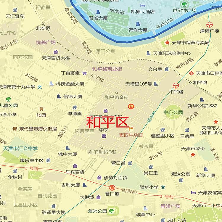 2023新款天津市区 城区办公室挂图高清防水实物超大装饰画定制
