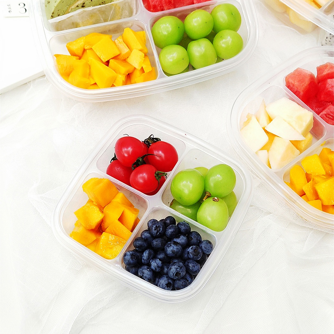 六一儿童节一次性水果切盒子拼盘分四格装餐盒食品级塑料便当带盖
