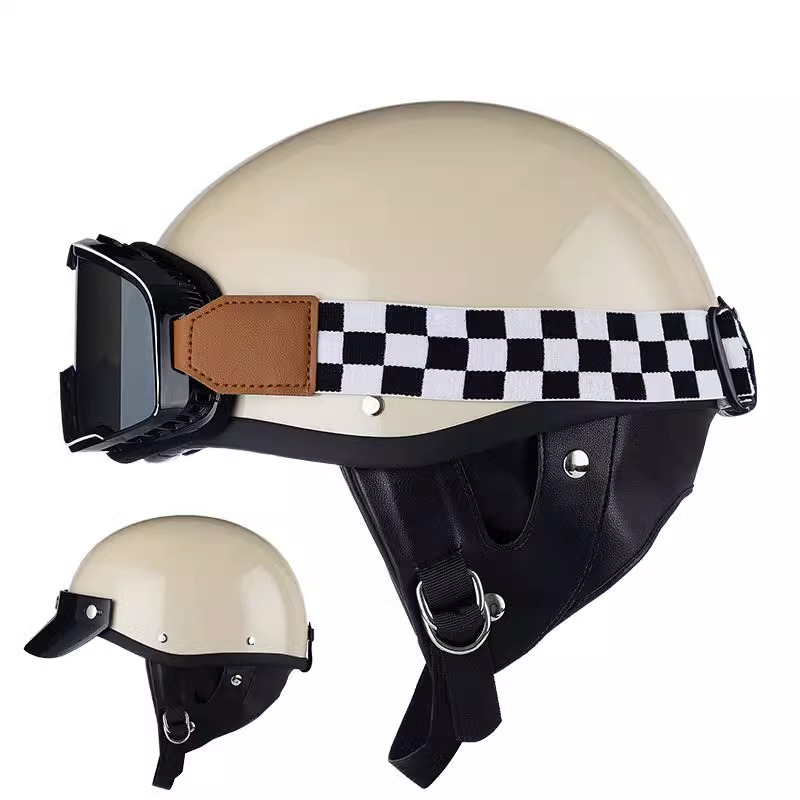 3C认证法式复古车头盔男女小盔体日式哈雷盔半盔电动摩托车瓢盔