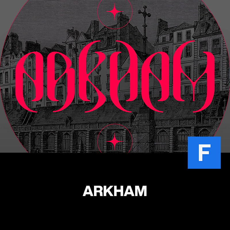 Arkham创意潮流暗黑哥特摇滚街头潮牌logo海报标题装饰英文字体