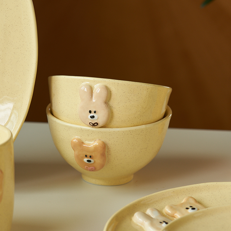 肆月米饭碗奶油风2023新款家用陶瓷饭碗可爱卡通吃饭的小碗釉下彩