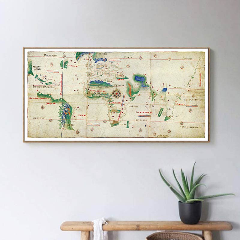 古地图1502年坎帝诺教皇子午线高清复古定制尺寸大小布画芯装饰画