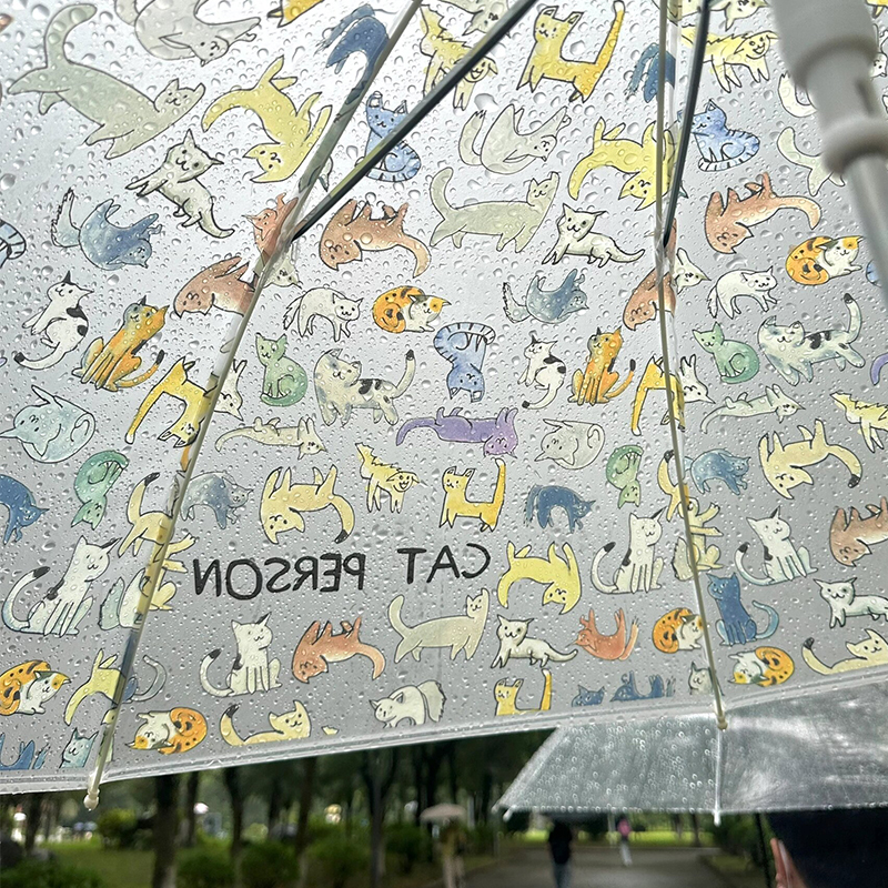 高颜值可爱猫咪狗狗卡通日系折叠透明雨伞全自动长柄可爱加厚加固