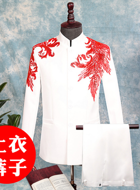 新中国风中山装中山服绣花中式婚礼男士主持人礼服唐装大合唱演出