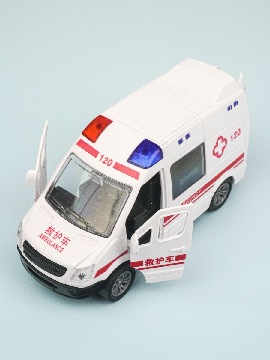 救护车警车消防摩托合金汽车模型玩具儿童声光回力男孩开门警察