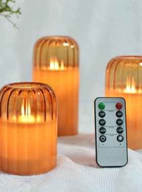 USB充电LED电子蜡烛灯条纹缩口玻璃仿真火焰圣诞酒吧装饰假蜡烛