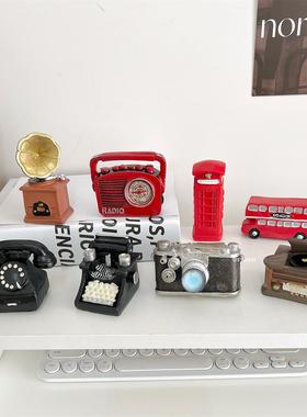 复古怀旧美式桌面摆件迷你电话儿童房卡通装饰模型收音机盲盒摆设