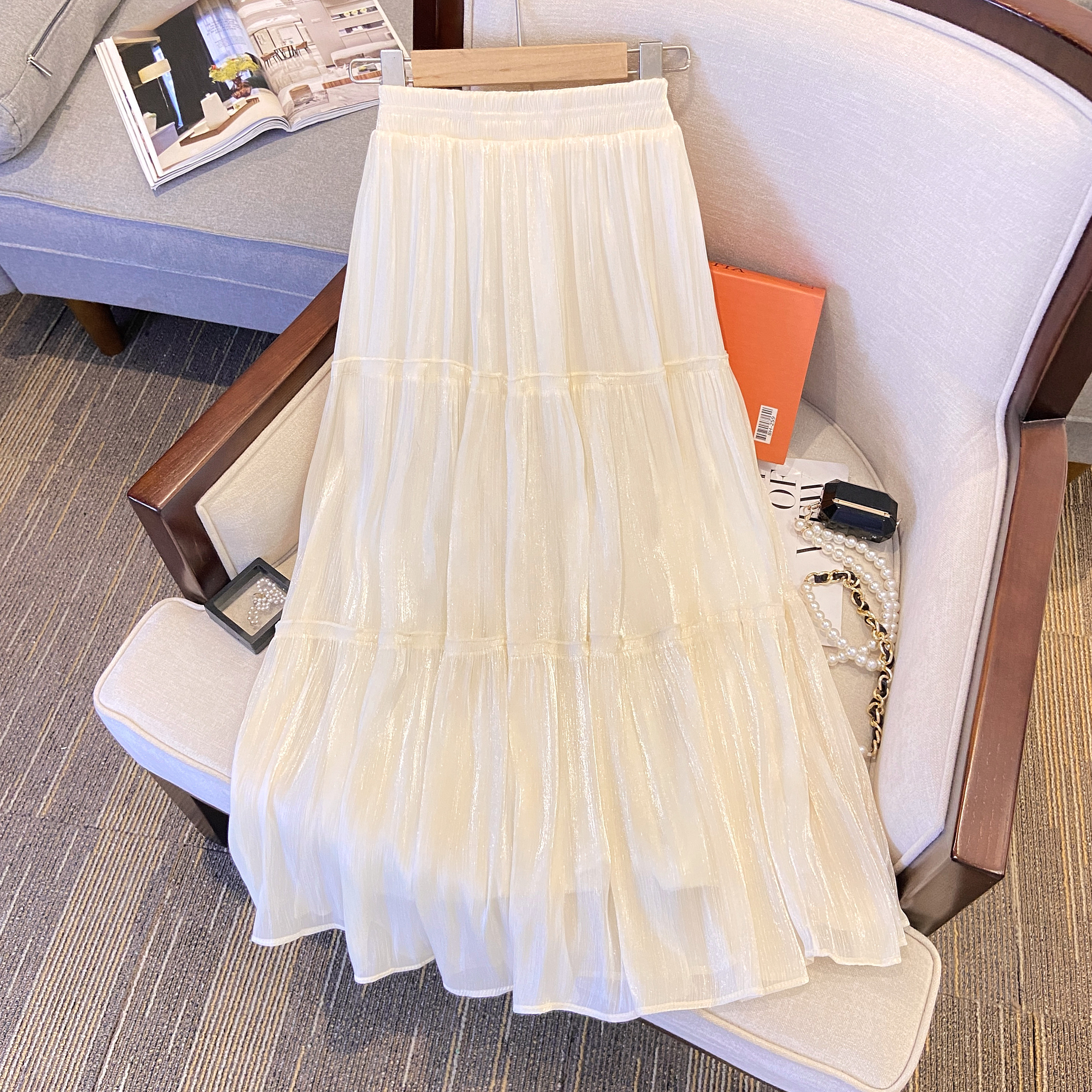 半身裙2024新款女夏季流光纱裙小个子白色仙女超仙森系醋酸长裙子