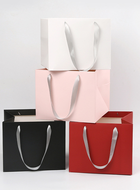 心悠纯色大方袋礼物袋花束母亲节手提袋正方形鲜花礼盒礼品袋子