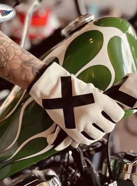 AMZ摩托车男士手套四季复古机车女士骑行透气可触屏手套防护装备