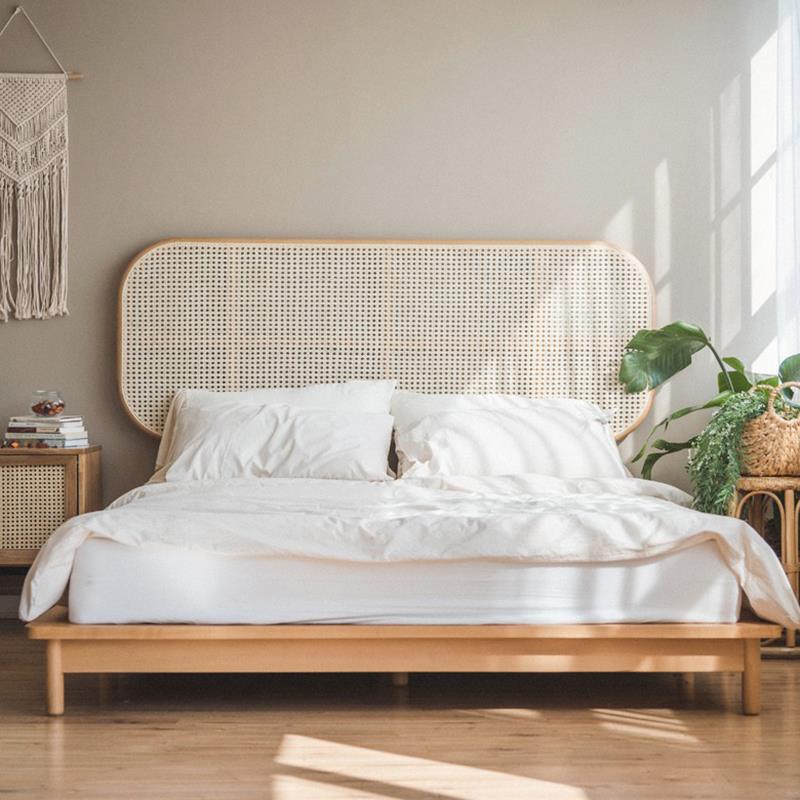 日式实木床头板藤艺民宿样板间床背景可尺寸天然藤编床靠背板