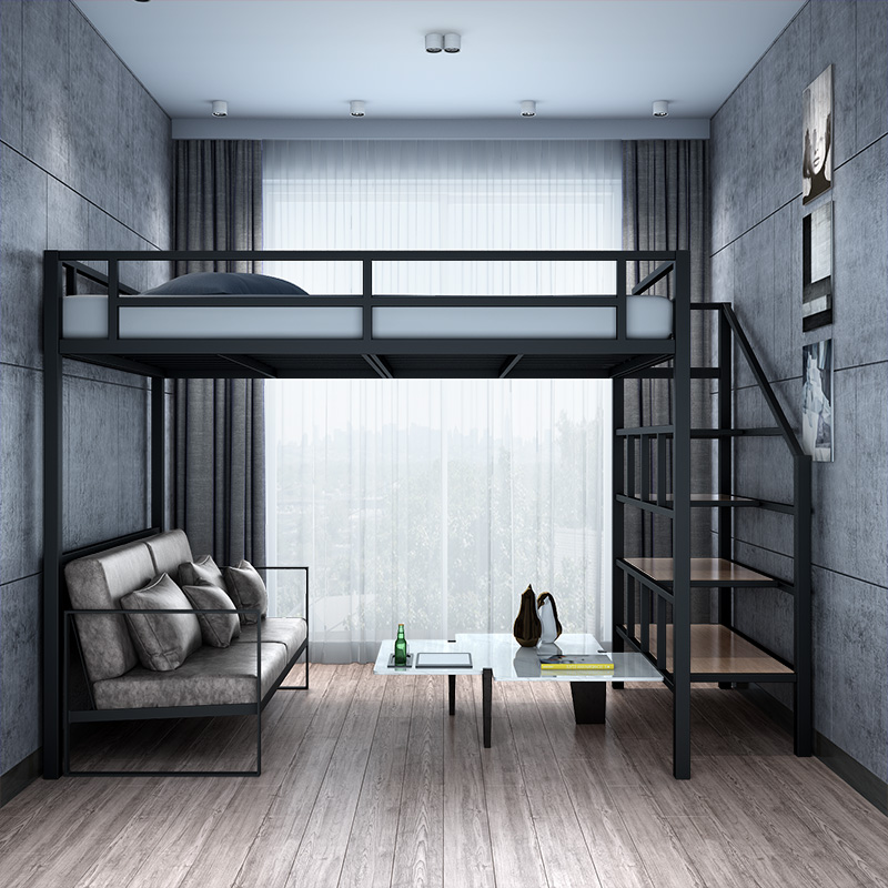 小户型高品质承重高架床下空定做铁上床下桌复式二楼阁楼床钢架子