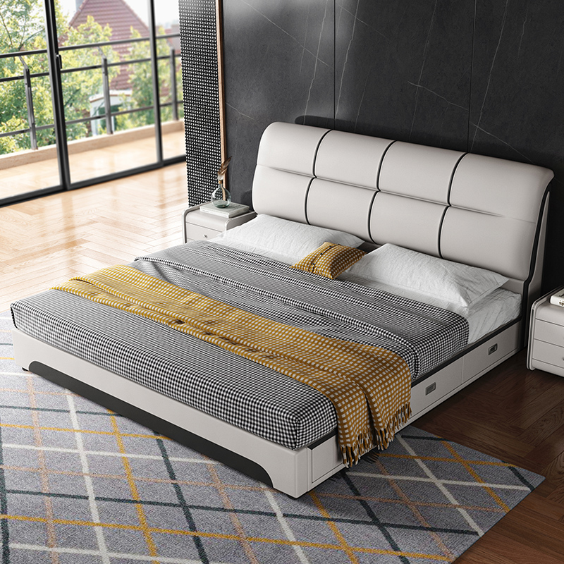 实木框架真皮1.81.5米大床性价比高婚床轻奢带气压高箱储物皮软床