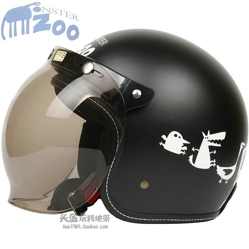 。台湾EVO动物园白色哈雷电动摩托车头盔男女通用防紫外线保暖冬