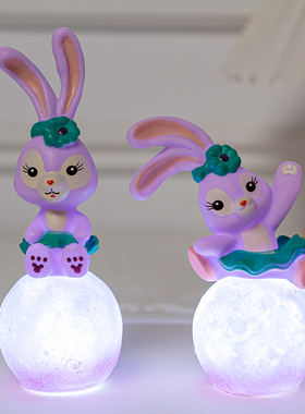 儿童生日蛋糕装饰紫色兔子粉色狐狸灯光球摆件网红唯美发光球装扮