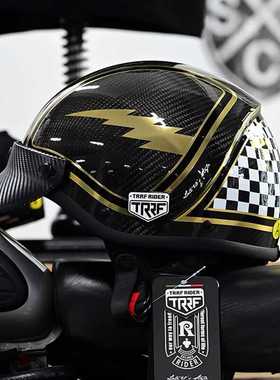 意大利TRRF碳纤维摩托车头盔复古半盔哈雷日式男夏季巡航太子瓢盔