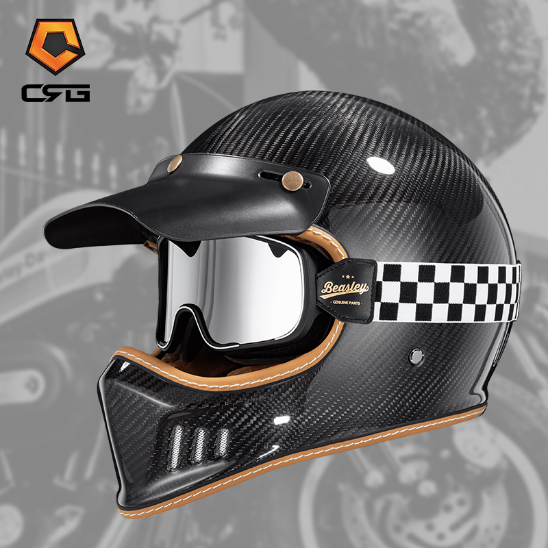 3C认证超轻碳纤维全盔玻璃钢复合材料复古头盔摩托车机车男女