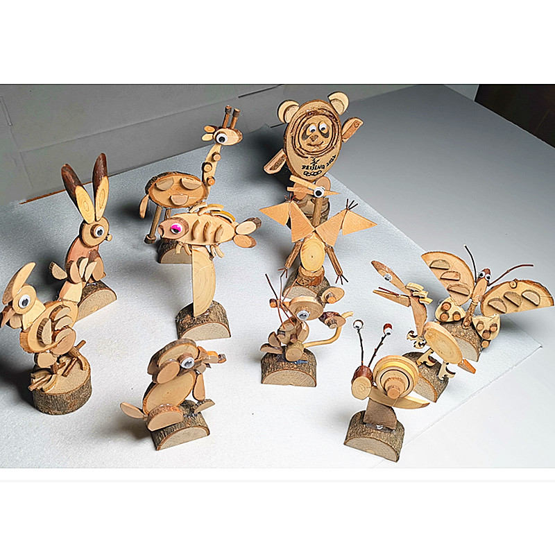 儿童diy木片树枝立体贴画材料包创意DIY手工制作木工坊昆虫熊猫兔