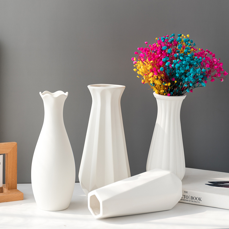 北欧现代简约创意客厅插花干花花瓶白色艺术陶瓷花器家居装饰摆件