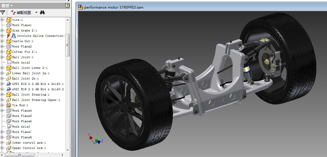 详细的汽车悬挂系统3D图纸 悬架转向inventor设计 附IGS STEP格式