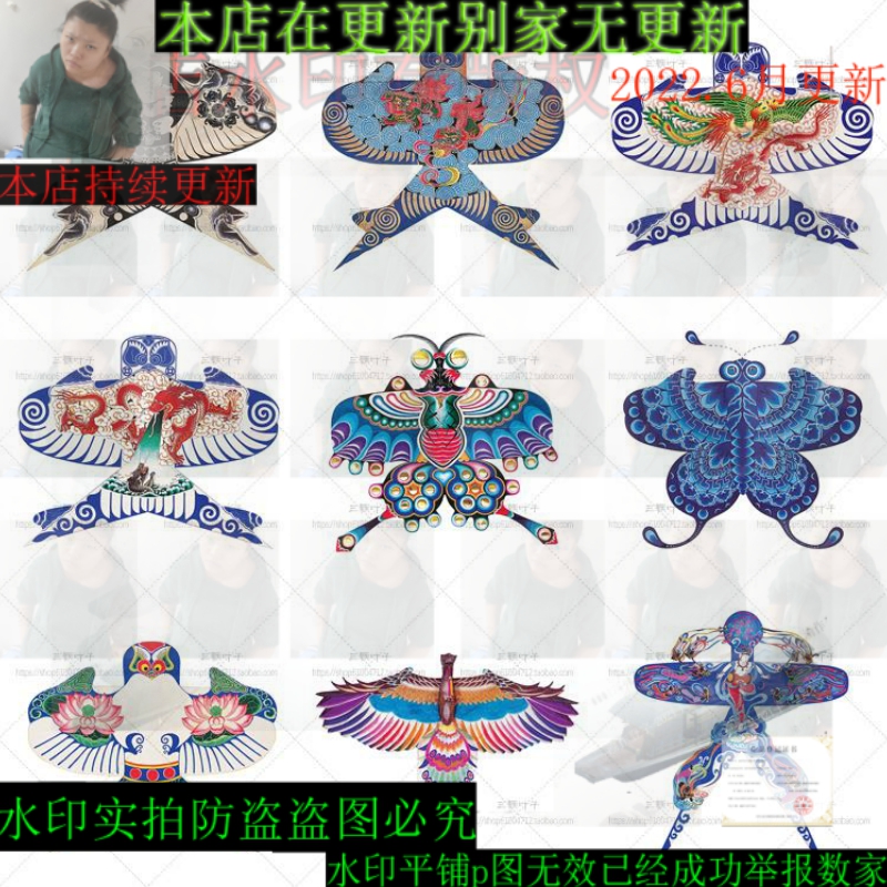风筝纸鸢图案图集 中国风传统民间艺术纹样 绘画设计参考素材9933